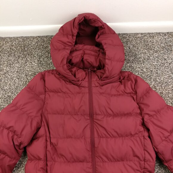 Uniqlo Coat Jacket Down Puffer Quilted Full Zip Burgundy Red Womens Small *Flaw - Picture 2 of 12